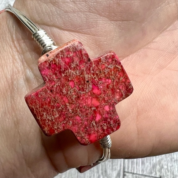 Artisan Stone Gem Bangle Wrist Bracelet Silver Toned Metal Wire Wrapped Handmade - Picture 3 of 10